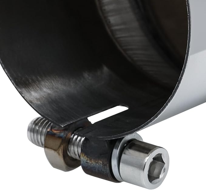 M-AUTO Single Chamber Muffler 12" Overall Length, 3.5" Inside Inlet and 5" Outlet Universal Stainless Steel Exhaust Muffler Assembly Roll and Angle Cut Tip, Chrome