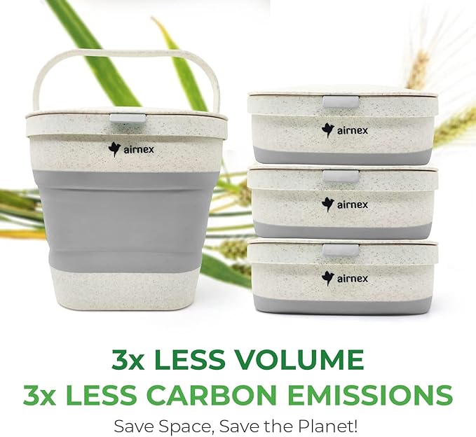 AIRNEX Collapsible Compost Bin Kitchen Counter Caddy - 1 Gallon Countertop Compost Bin with Lid Made of Wheat Straw - Odorless Kitchen Compost Bin Countertop with 20 Compost Bags and 2 Carbon Filters