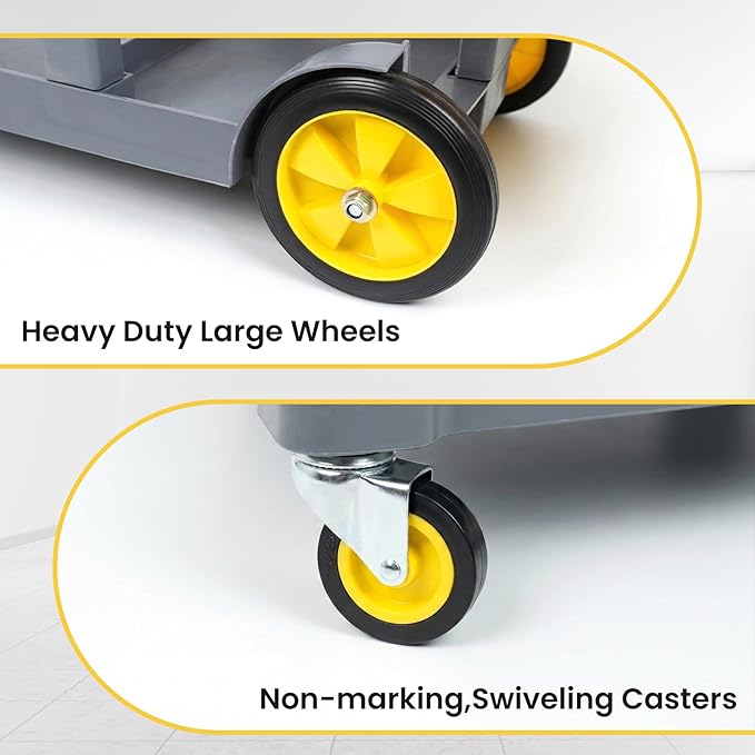 Janitorial Cleaning Carts on Wheels with 3 Shelves, Cleaning Cart for Housekeeping on Wheels, Utility Rolling Carts with 2 Vinyl Bags for Commercial&Industrial Services