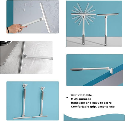 Shower Squeegee & Cleaning Brush Sets,All Purpose Squeegee for Shower Door, Mirror, Glass,Window Cleaner Tool,Streak Free Shower Squeegee,(11'’ Wide 360° Rotating Squeegee + 5'' Brush)