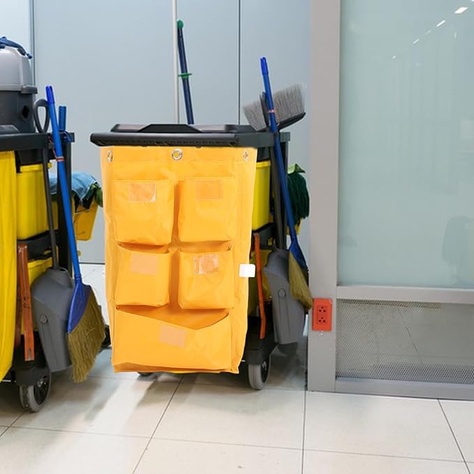 Janitorial Cart Bag Waterproof Canvas Cleaning Tote Large Capacity Cleaning Supply Bag for Housekeeping and Trash Collection