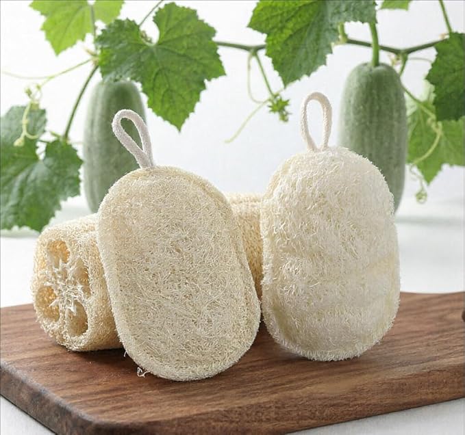 4-Pack Premium Egyptian Loofah Dish Sponge - Large 4.7" x 3.1" Natural Kitchen Scrubber - Thick Double-Layered Compostable Sponges for Dishes - Non-Scratch, Ultra Soft & Biodegradable