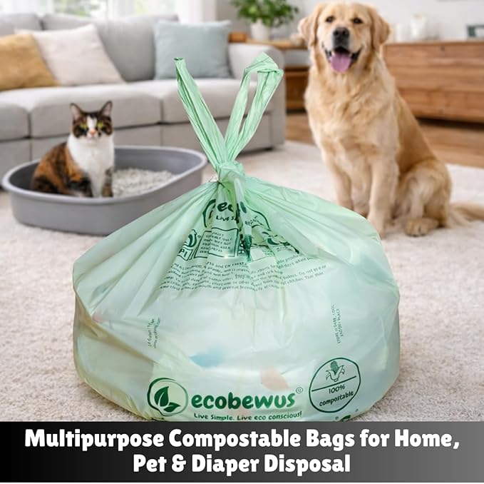 2.6 Gallon 100% Compostable Bags Handle Tie (110 Bags) 9.84L Small Compost Trash Bags Food Scrap Garbage Bags US BPI Certified TUV OK Compost Home Certified Meeting ASTM D6400 (110 ct.)
