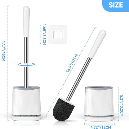 TRENTI Toilet Brush, Toilet Brush and Holder Set, Bristles Toilet Bowl Brush Head with Ventilated Holder, Wall Mounted Compact Toilet Brush Set for Bathroom Deep Cleaning (2, White)