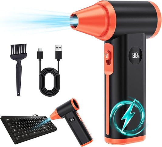 Compressed Air Duster Rechargeable Electric Air Duster for PC Keyboard Mini Dust Blower 130000RPM Cordless Air Blower Jet Dryer Turbo Fan Handheld Blower for Car Home Office, Black-Orange