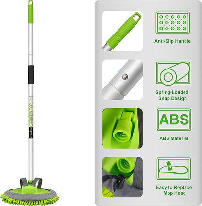 anngrowy 62" Microfiber Car Wash Brush Mop Kit Mitt Sponge with Long Handle,Upgraded 56.7" 15° Curved Car Wash Brush Car Washing Duste Exterior Scratch Free