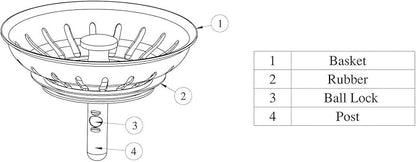KANARY Kitchen Sink Basket Strainer Replacement for Standard Drains (3-1/2 Inch) Stainless Steel Body with Rubber Stopper (Single, Matte Black)