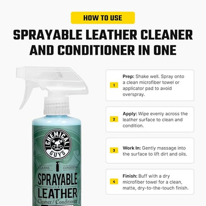 Chemical Guys Sprayable Leather Cleaner and Conditioner in One - Cleans, Conditions, and Protects Leather, Vinyl, Faux & More, Safe for Cars, Furniture & Apparel - 16 oz