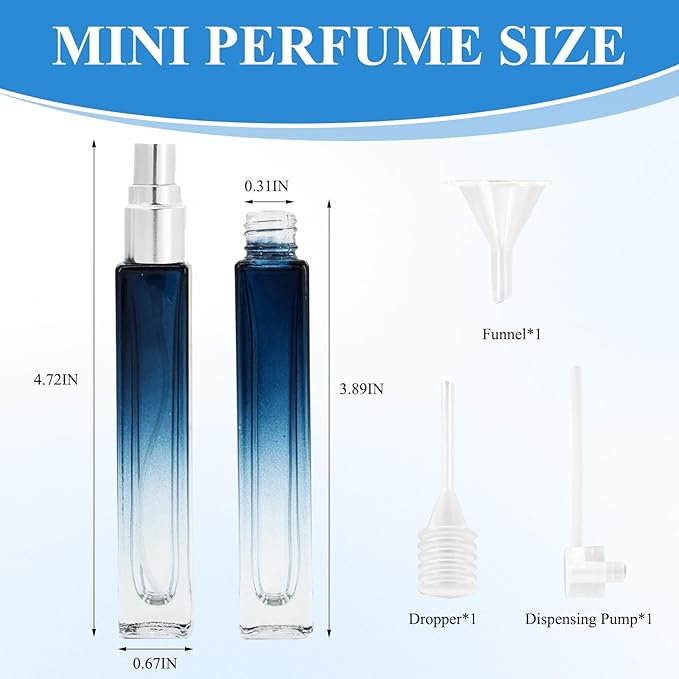 MVVM Refillable Mini Perfume Travel Bottle Set, 5PCS 10ML Glass Mini Perfume Travel Refillable Bottle, Carry On Approved Portable Atomizer Sprayer For Perfumes Kit with Funnel