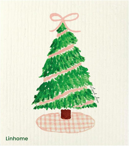 Holiday Christmas Swedish Dishcloth – Reusable Paper Towel Alternative, Ultra-Absorbent Cellulose/Cotton, Machine Washable & Compostable (Merry & Bright - 4 Pack)