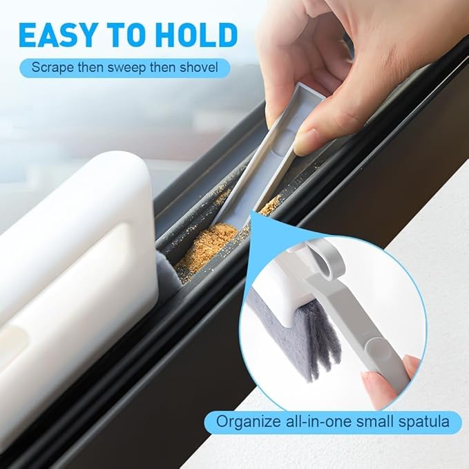 Window Track Cleaner,Multifucation Window Groove Cleaning Brush Tools Set,Sliding Door Track Cleaner Tool,Handheld Cleaning Brush for Window lides Gaps,Shutter Slats,Car Vents (2PC White)