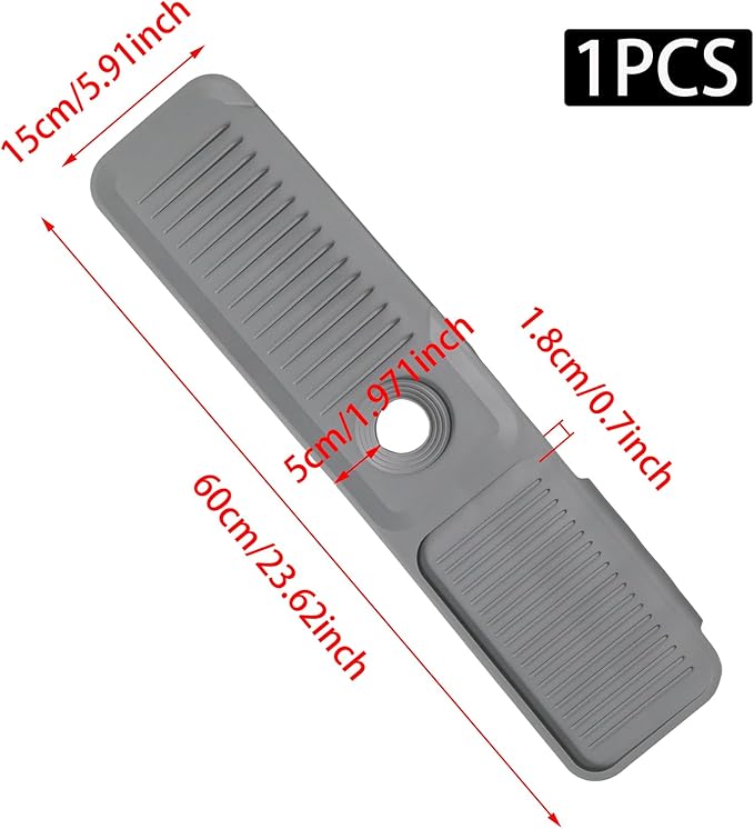 24 Inch Light Gray Durable Faucet Mat, Silicone Kitchen Sink Splash Guard Behind Faucet, Draining Mat for Kitchen/Bathroom/Farmhouse/RV (60 * 15 * 1.8cm)