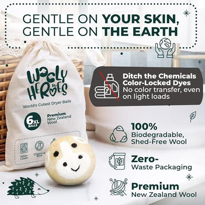 No More Dryer Sheets! XL Wool Dryer Balls 6-Pack, Reusable Laundry Softener & Static Reducer, Eco-Friendly, Long-Lasting, Safe for Sensitive Skin