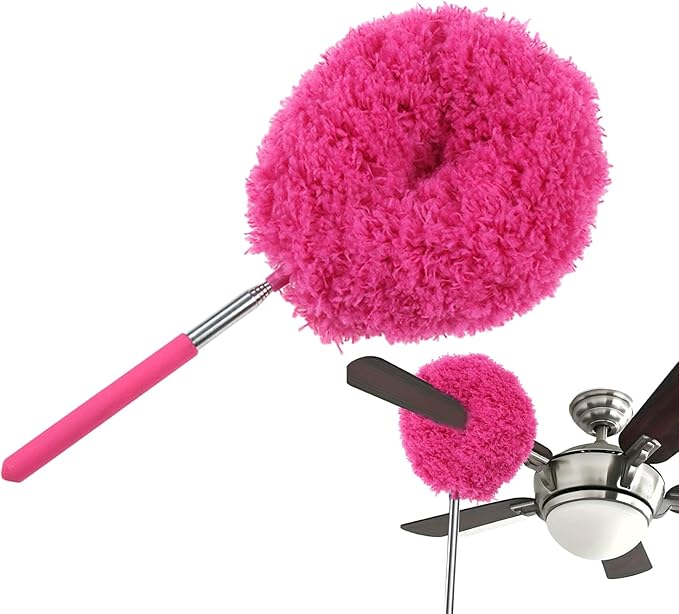 Extendable Cleaning Duster - Household Furniture Dusting Tool, Ceiling Fan Dust Remover | Flexible Telescopic Handle System, Bendable Microfiber Head with Soft Reach for High Area Cleaning