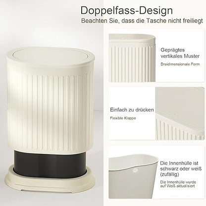 1.6 Gallon Trash Can with Lid, Small Bathroom Trash Can Wastebasket, Slim Garbage Can with Inner Bucket, Press Top Lid Garbage Container Bin for Kitchen, Home, Office, Bedroom, Living Room