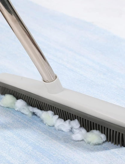 Rubber Broom with Handle, Broom Rubber Bristles Removing Animals Cats Dogs Hair for Floors for Carpets Tiles Windows and Gardens White