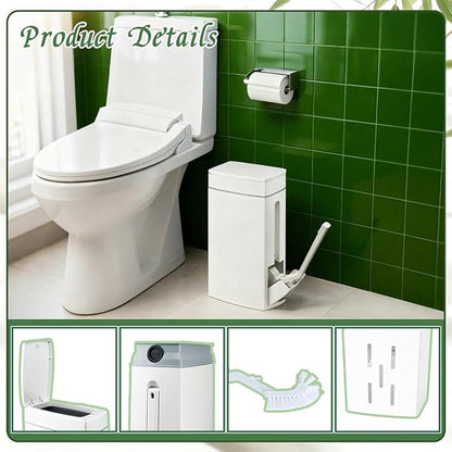 Bathroom Trash Can with Toilet,Slim Bathroom Trash Can,Toilet Brush and Holder Set,4.5 Liter / 1.2 Gallon Press Type Odor Proof rv Trash can,for Bathrooms, RVs, Small Spaces