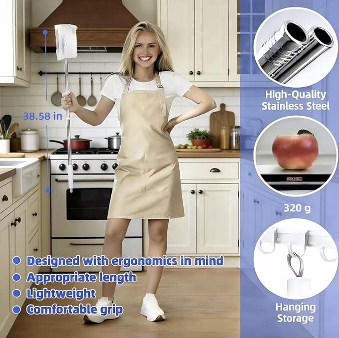 Clip on Mini Mop for Kitchen Counter & Floor – No Wash & Cloth Changing Lazy Mop | Automatic Gripping & Zero-Touch Press-Grip System with 20 Cloths