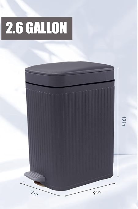 Feisco Small Trash Can with Lid,Small Bathroom Trash Can with Foot Pedal and Press Type Lid,Slim Step-On Trash Bin Wastebasket Garbage Can for Kitchen,Bathroom Office, Bedroom (Gray, 2.6 Gallon)