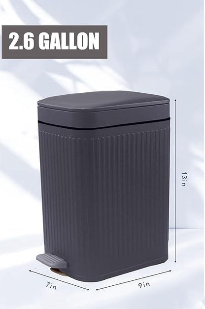 Feisco Small Trash Can with Lid,Small Bathroom Trash Can with Foot Pedal and Press Type Lid,Slim Step-On Trash Bin Wastebasket Garbage Can for Kitchen,Bathroom Office, Bedroom (Gray, 2.6 Gallon)