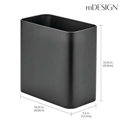 mDesign Small Metal 2.4 Gallon/9 Liter Trash Can Wastebasket Garbage Bin for Bathroom, Slim Rubbish Waste Bin Trashcans - Mirri Collection - Black