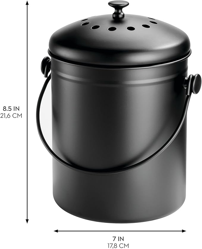 iDesign 1.3 Gallon Compost Bin with Double Filtration System - Matte Black