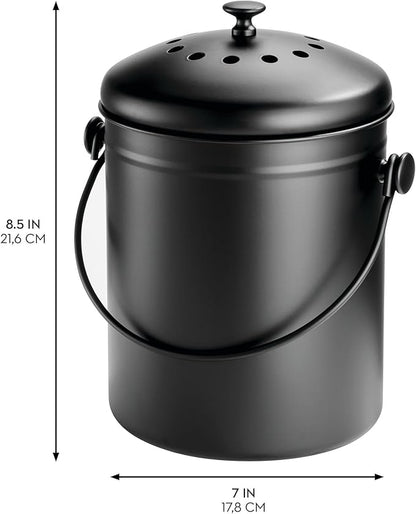 iDesign 1.3 Gallon Compost Bin with Double Filtration System - Matte Black
