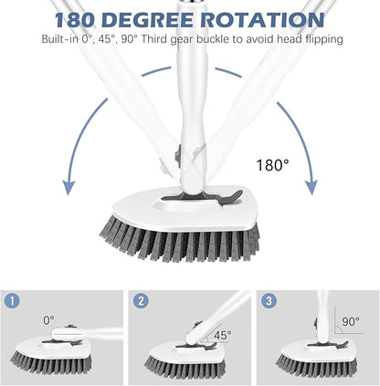 SetSail Floor Scrub Brush, 3-in-1 Tile Tub Floor Scrubber with 52-inch Adjustable Long Handle Shower Cleaner Brush and 3 Detachable Replacement Brush Heads for Cleaning Bathroom Tub Tile, White Grey