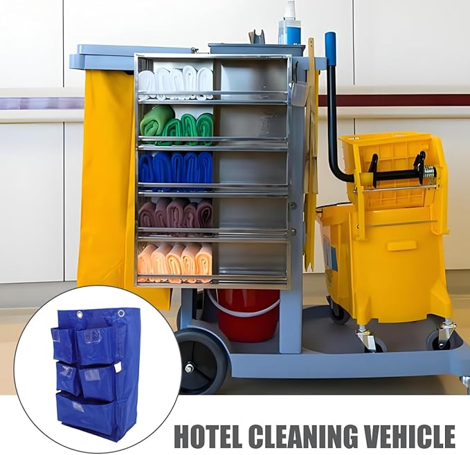 Cleaning Janitorial Cart Bag: Housekeeping Pushcart Garbage Storage Bag Replacement Cleaning Supplies Organizer for Trash Collection Blue
