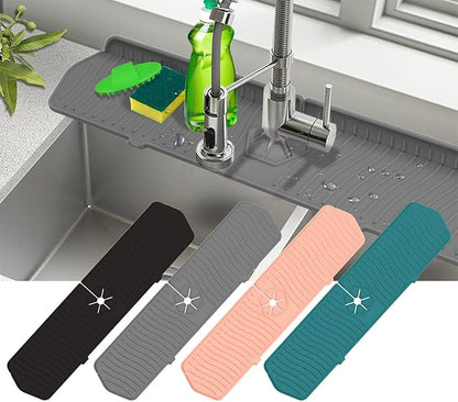 2 Pack Kitchen Faucet Sink Splash Guard, 24" x 5.6'' Upgrade Silicone Faucet Water Catcher Mat, Sink Draining Pad Behind Faucet, Rubber Drying Mat for Countertop, Bathroom, Farmhouse, RV (Grey)