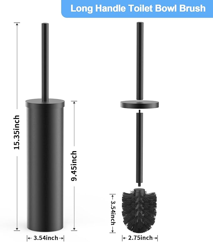 Stainless Steel Toilet Brush and Holder Set Brushed Silver Heavy Duty Toilet Bowl Brush with Long Handle for Bathroom and Farmhouse (Black-2)
