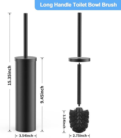 Stainless Steel Toilet Brush and Holder Set Brushed Silver Heavy Duty Toilet Bowl Brush with Long Handle for Bathroom and Farmhouse (Black-2)