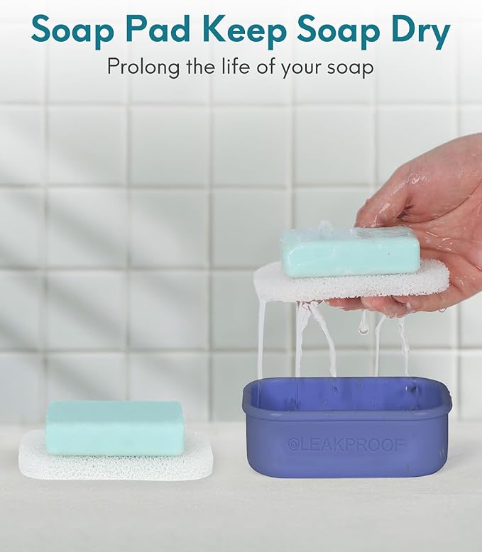 Quatish Large Leakproof Travel Soap Case, Solid Shampoo Bar Holder, Silicone Soap Box with Draining Layer, Enhanced Soap Container, Suitable for Camping, Gym, Bathroom, Outdoor Essentials, Blue