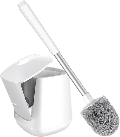 SetSail Toilet Brush 2 Pack, Self Closing Lid Toilet Bowl Brushes Holder and Extra Long Handle Ventilated Toilet Brush Set for Bathroom Cleaning, Nylon Bristles, Pure White