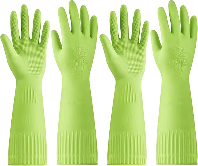 Disfore Rubber-Gloves Dishwashing Gloves for Cleaning-Kitchen - 2 Pairs Long Household Cleaning Gloves for Washing Dishes