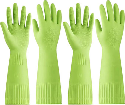 Disfore Rubber-Gloves Dishwashing Gloves for Cleaning-Kitchen - 2 Pairs Long Household Cleaning Gloves for Washing Dishes