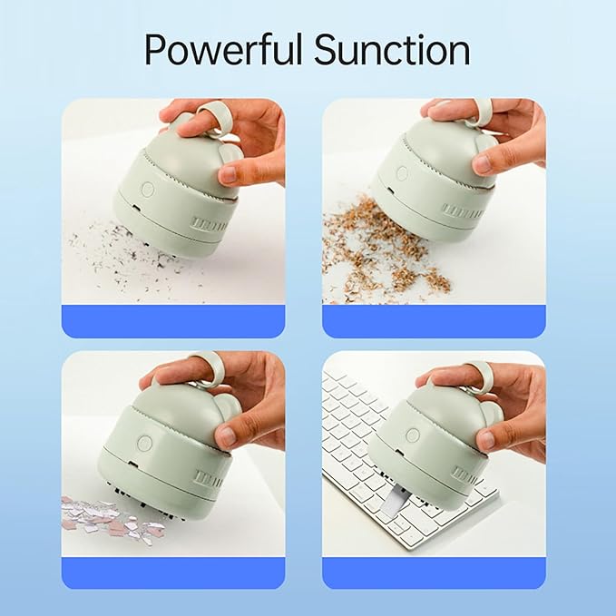 Mini Desktop Vacuum Cleaner Cute Cordless Table Dust Sweeper Cartoon Vacuum USB Rechargeable Battery Operated for Cleaning Dust Crumbs Hairs Scraps (Coral Blue)