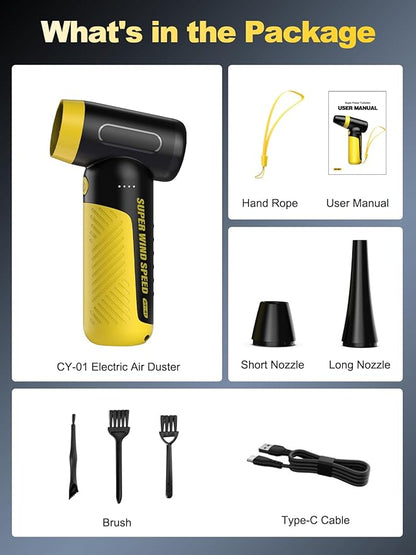 Electric Compressed Air Duster & Blower, 150000 RPM Super Power Adjustable Air Duster, 3 Speed Cordless Mini Blower, USB Rechargeable (5V/2A), Portable Dust Remover for Computer Keyboard Car