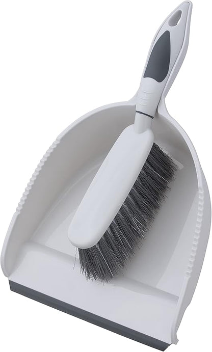 Superio Brush and Dustpan Set, Rubber Edge for Easy Dirt Pickup, Durable Plastic Broom Set with Ergonomic Grip Handle, for Table, Countertop, Desk (1)