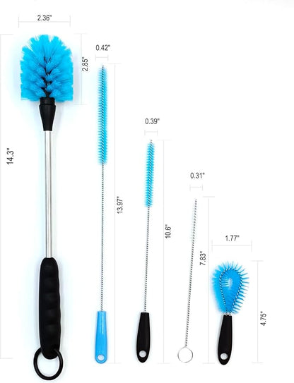 5-in-1 Tumbler Brush Cleaner Set, Cleaning Brush Washing Straw Tube lab Cleaning with Long Handle, for Water Bottle Brush Washing Coffee Mug Kettle Decanter Pipes lids Sinks Cap Covers