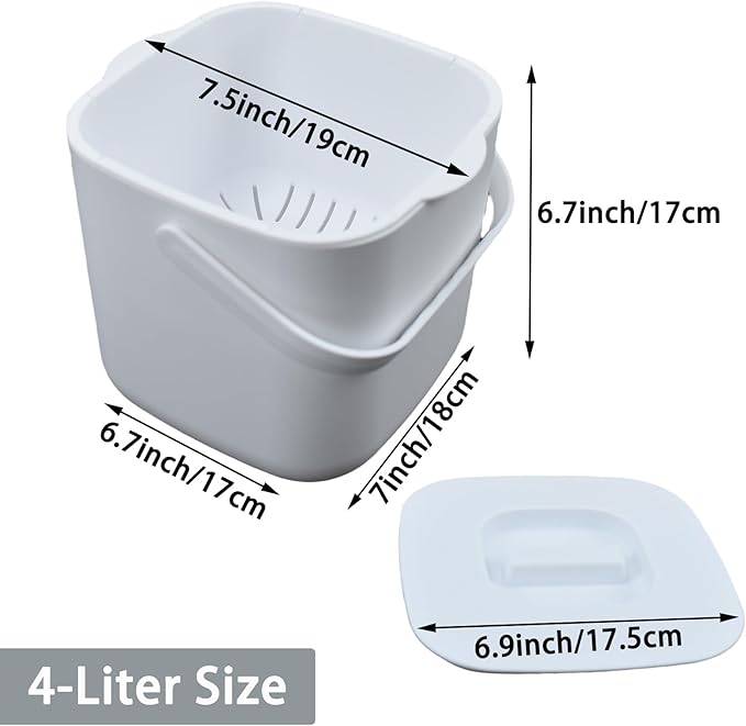 4-Liter Kitchen Compost Bin with Handles for Countertop Food Scrap Collection.White-4L-US