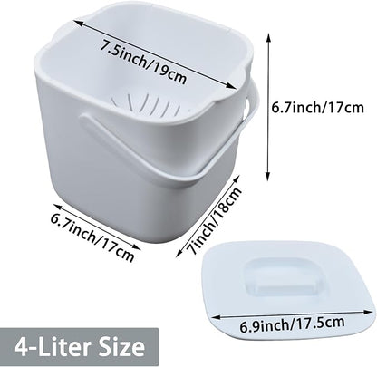 4-Liter Kitchen Compost Bin with Handles for Countertop Food Scrap Collection.White-4L-US