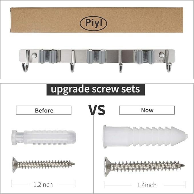 Broom Mop Holder Wall Mount Broom Hanger Wall Mounted Metal Organization Garage Storage Garden Kitchen Tool Organizer With 4 Racks and 5 Hooks (Silver, 1 Pack 3R4H)…