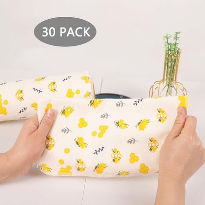 Reusable Dishcloths Kitchen Towels Cotton: 30 Packs 10X10 Washable Roll Paperless Paper Towels Absorbent Dishcloths Set Dish Tea Towel for Kitchen Drying (30Bee, 10×10")