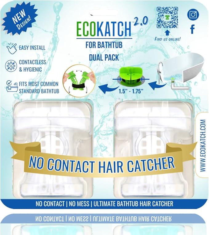 Bathtub Drain Hair Catcher – No-Contact Dispose, Conceals Hair, Reusable BPA-Free Silicone Mesh Strainer, Fits 1.5”–1.75” Pop-Up & Regular Drains (Polar White, 2)