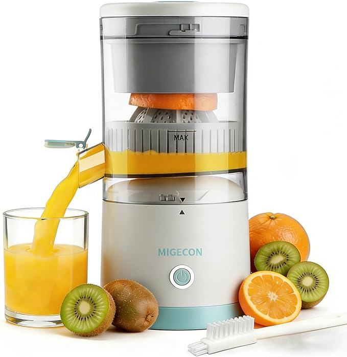 MIGECON Electric Citrus Juicer, Rechargeable Orange Juicer Squeezer with USB and Cleaning Brush, Portable Electric Juicer Machine, for Lemons, Limes, and Grapefruit, White