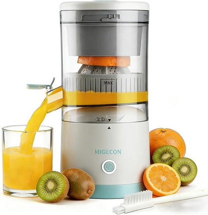 MIGECON Electric Citrus Juicer, Rechargeable Orange Juicer Squeezer with USB and Cleaning Brush, Portable Electric Juicer Machine, for Lemons, Limes, and Grapefruit, White