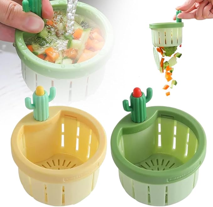 Cactus Kitchen Sink Drain Strainer, Upgrade Self-Cleaning Faucet Hanging Filter Basket, 2026 New Multifunctional Kitchen Sink Drain Strainer Press Automatic Dumping Basket (Green+Yellow)