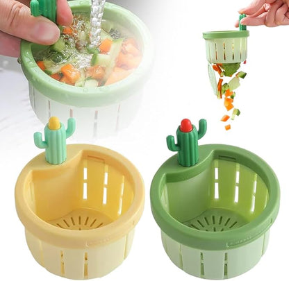 Cactus Kitchen Sink Drain Strainer, Upgrade Self-Cleaning Faucet Hanging Filter Basket, 2026 New Multifunctional Kitchen Sink Drain Strainer Press Automatic Dumping Basket (Green+Yellow)