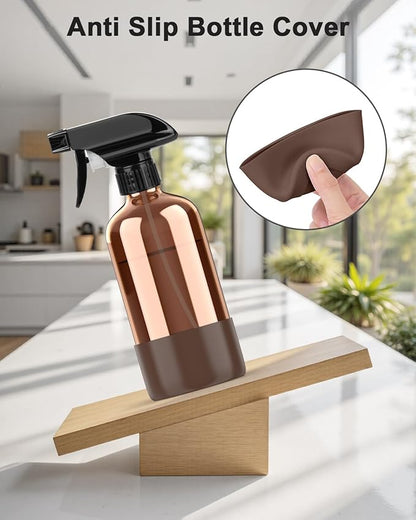 Bontip Amber Glass Spray Bottle with Silicone Sleeve Protection, 16 oz Refillable Spray Bottles for Cleaning Solutions, Plants, Aromatherapy, Facial Hydration (1, Brown, 16 oz)